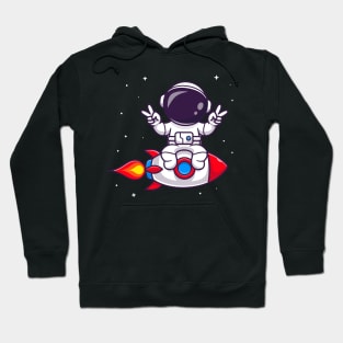 Cute Astronaut Riding Rocket Cartoon Hoodie